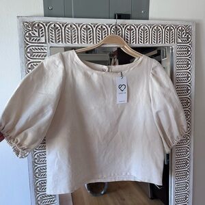 Songé-Lab Puff Sleeve Blouse - Cropped - Cream Colored